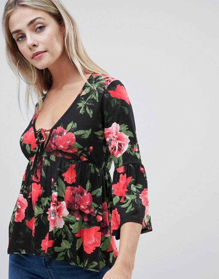 Boohoo Smock Top In Black Floral - Multi