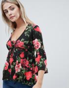 Boohoo Smock Top In Black Floral - Multi