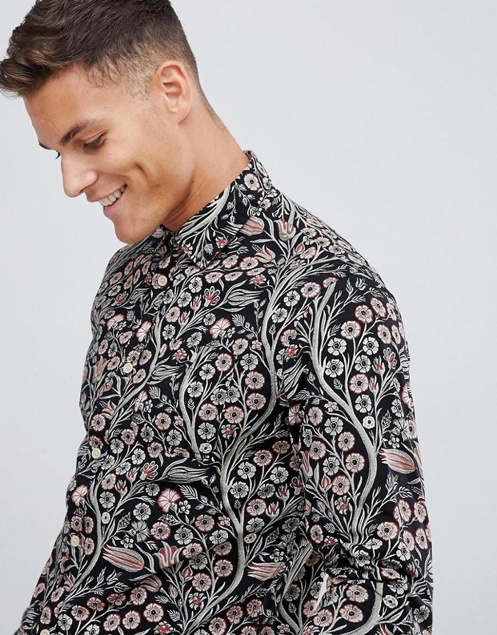 Jack & Jones Premium Smart Shirt In Slim Fit Floral Print - Black