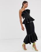 Asos Design Premium Bandeau Topstitch Detail Maxi Dress With Pep Hem-black
