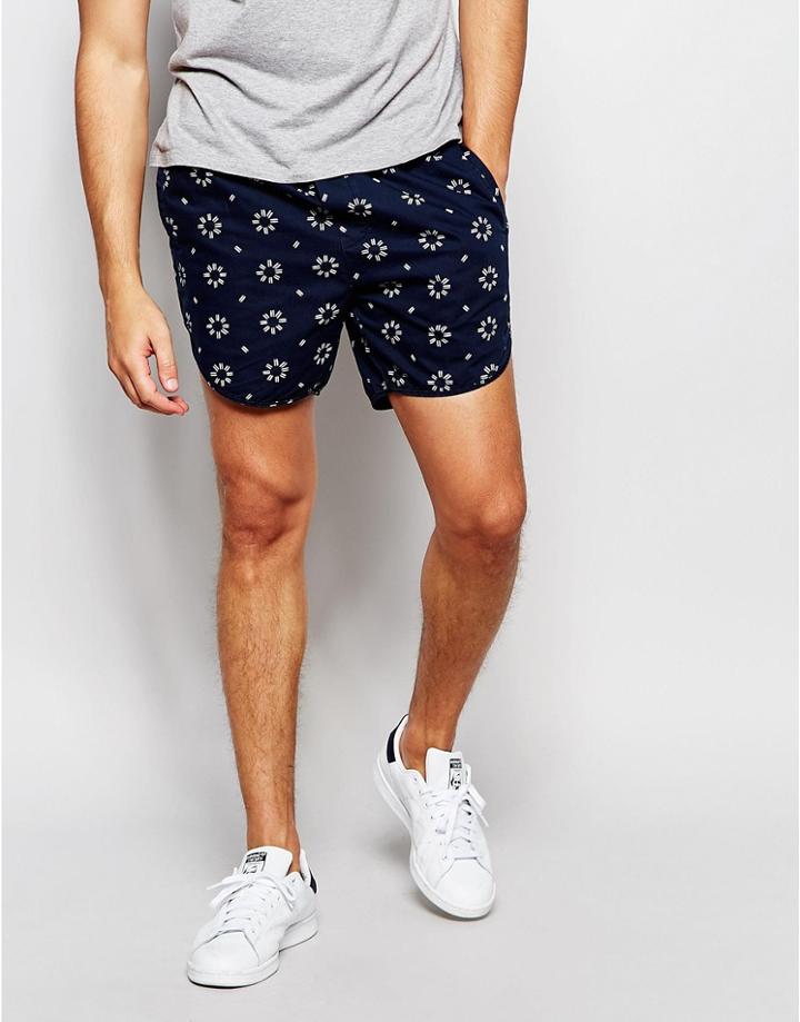 Asos Chino Shorts With Geo Indigo Pattern - Indigo