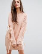 Missguided Bow Sleeve Sweat Dress - Pink