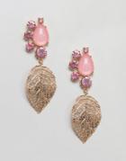 Asos Jewel And Pastel Ball Leaf Drop Earrings - Gold