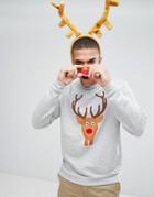 Asos Holidays Sweatshirt With Reindeer Print - Gray