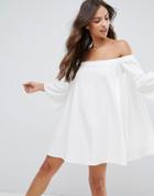 Asos Off Shoulder Dress With Bell Sleeve - White