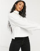 Stradivarius High Neck Cropped Sweater In Ecru-white