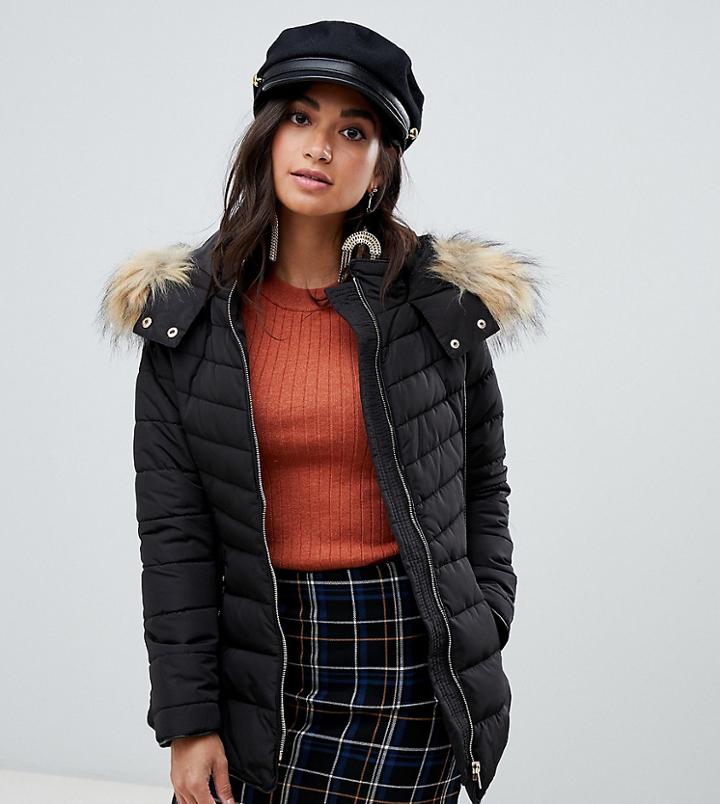 New Look Petite Padded Coat - Black