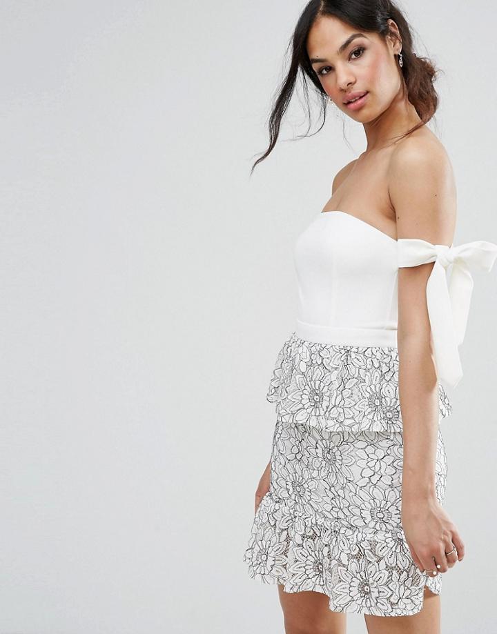 Missguided Tie Shoulder Lace Peplum Dress - Multi