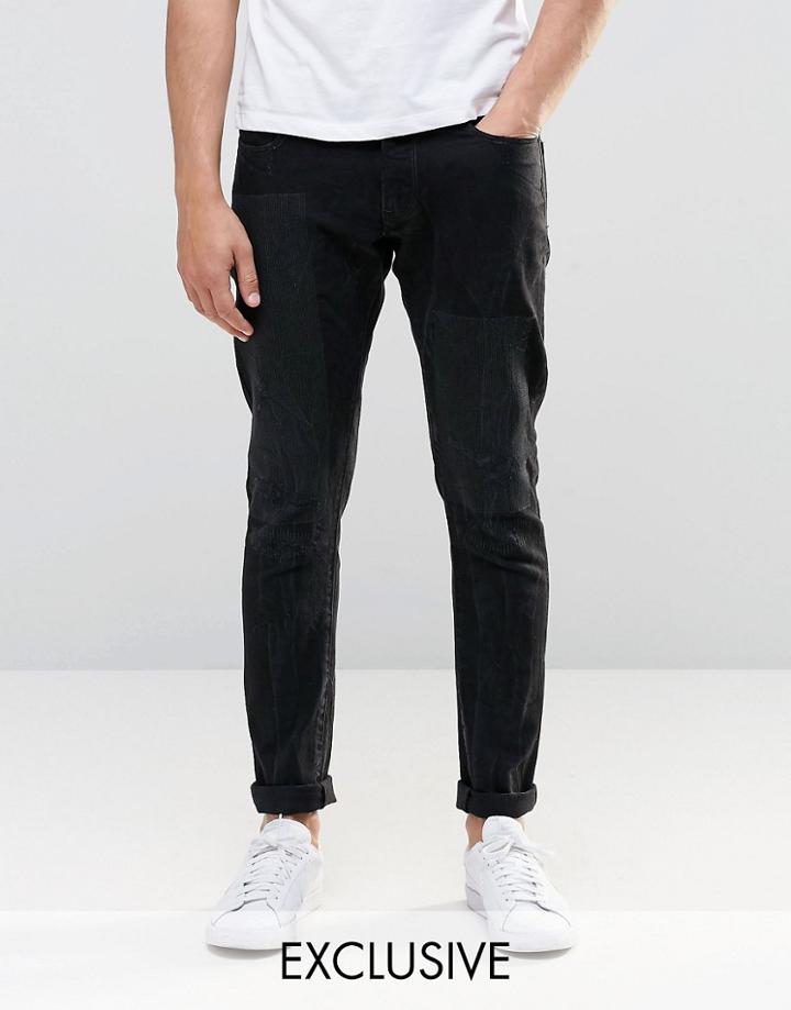 G-star 3301-a Super Slim Jeans Distressed Repair Wash Black - Black Restored 45