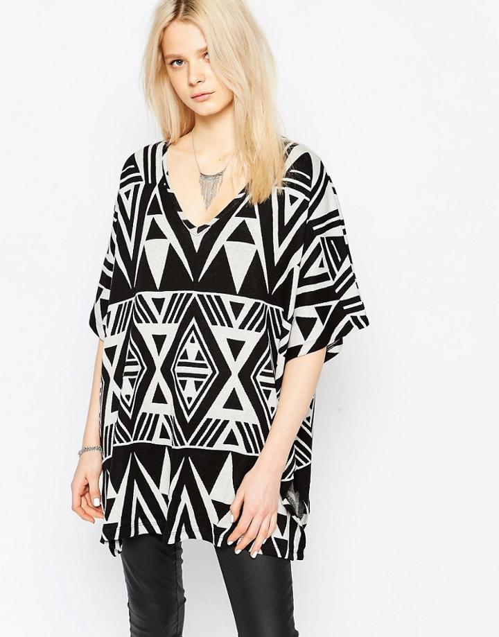 Jdy Drapey Poncho In Black Jacquard - Bk1