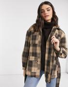 Y.a.s Belted Jacket With Funnel Neck In Brown Check-multi