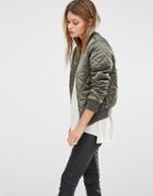 New Look Quilted Bomber Jacket - Green
