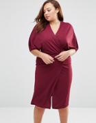 Club L Plus Wrap Front Dress With Kimono Sleeves - Deep Purple