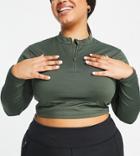 South Beach Plus Quarter Zip Long Sleeve Crop Top In Olive-green
