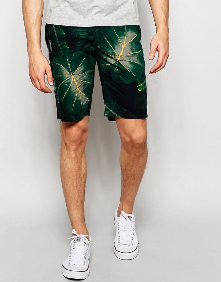 Lindbergh Chino Shorts With Floral Print - Green