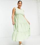 Urban Threads Plus Sleeveless Tiered Summer Dress-green