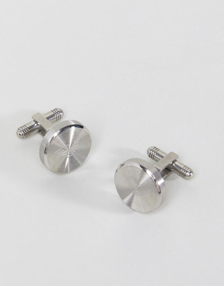 Emporio Armani Round Silver Logo Cufflinks - Silver