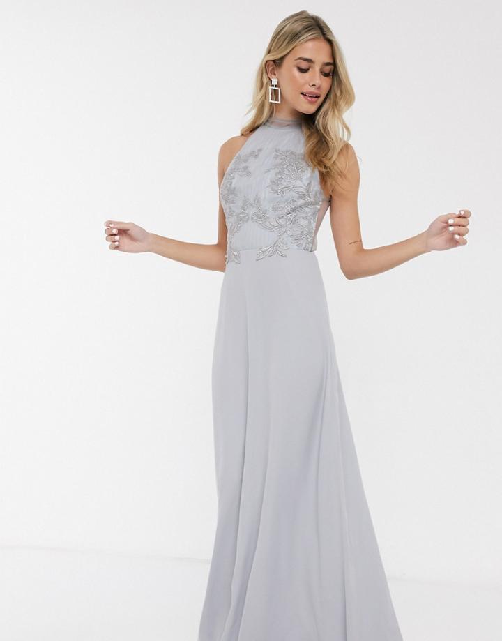 Chi Chi Enya Lace Detail Maxi Dress In Blue-blues