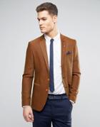 Asos Skinny Texture Blazer In Tan Wool Mix - Brown
