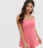 Asos Design Petite Frill Hem Self Stripe Cami Romper - Pink