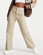 Asos Design Wide Leg Dad Pants In Taupe-neutral