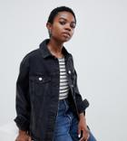 Asos Design Petite Denim Girlfriend Jacket In Washed Black
