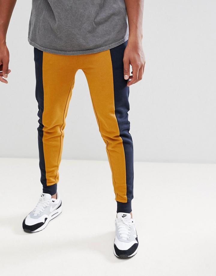 Asos Design Skinny Joggers With Color Blocking - Navy