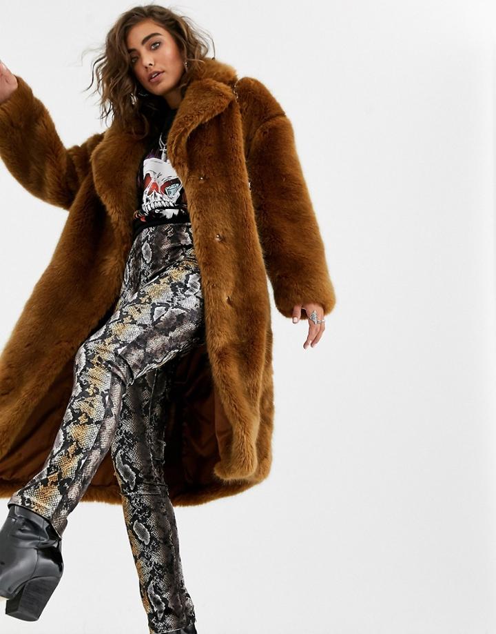 Jakke Long Coat In Faux Fur-brown
