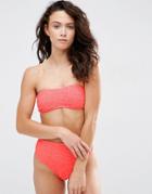 Asos Diamond Textured Bandeau Bikini Top - Coral