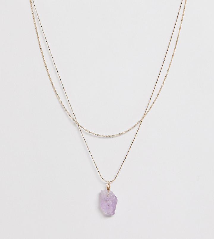 Aldo Ederravia Gold Layering Necklace With Semi Precious Amethyst Stone Pendant - Gold