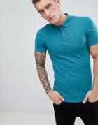 Asos Design Muscle Fit Polo In Pique In Blue - Green