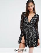 Love Triangle Mini Skater Dress In Scalloped Lace - Black