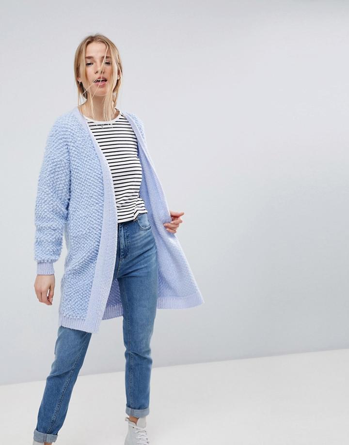 Asos Cardigan In Longline Bobble Stitch - Purple