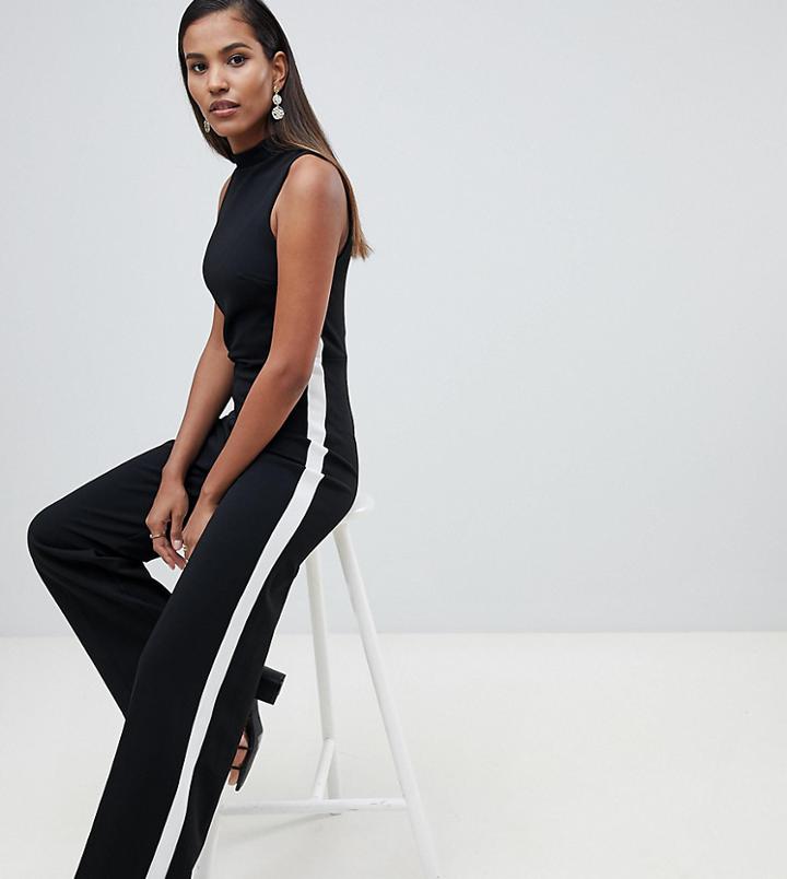 Miss Selfridge Side Stripe High Neck Jumpsuit-black