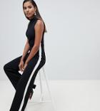 Miss Selfridge Side Stripe High Neck Jumpsuit-black