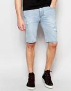 Asos Super Skinny Denim Shorts In Lightwash Blue With Rip And Repair - Light Blue