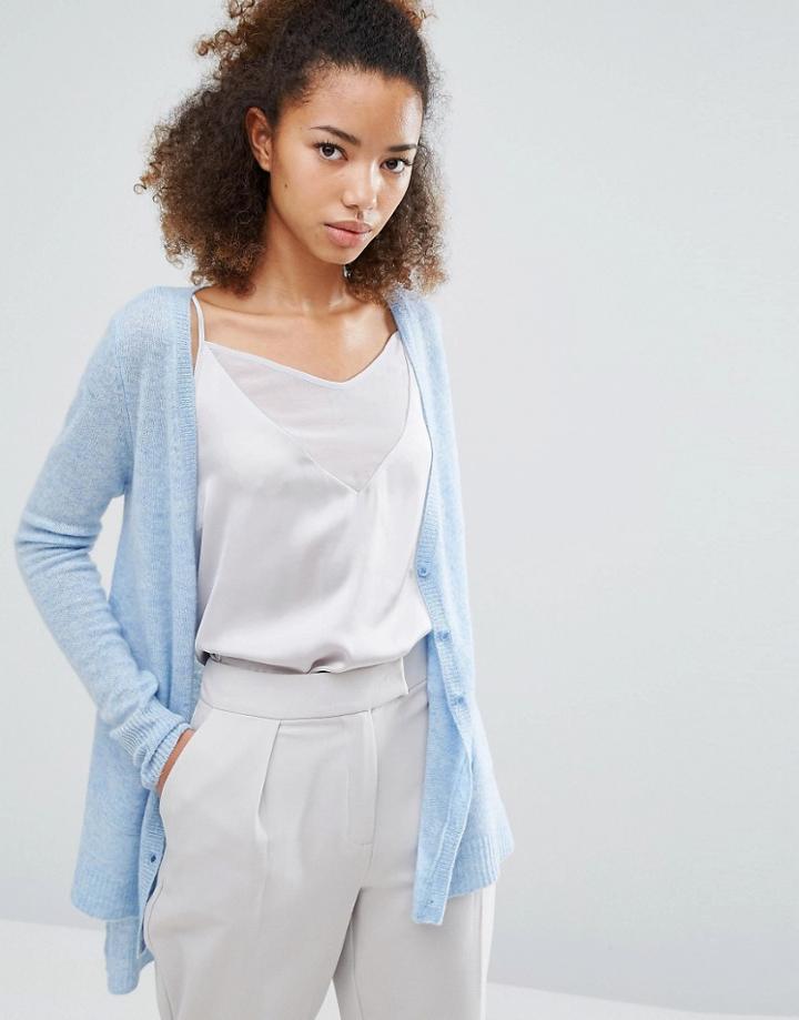 Subtle Luxury Cashmere Hi Low V-neck Cardigan In Ocean - Blue