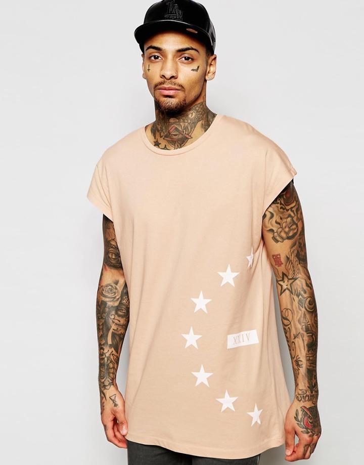 Asos Oversized Sleeveless T-shirt With Star Side Print In Pink - Rose Dust