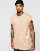 Asos Oversized Sleeveless T-shirt With Star Side Print In Pink - Rose Dust