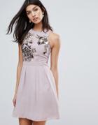 Little Mistress Embellished Top Skater Dress - Pink