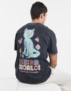 Crooked Tongues T-shirt With Large Weird World Print-black