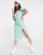 In The Style Polka Dot Split Midi Dress In Sage-green
