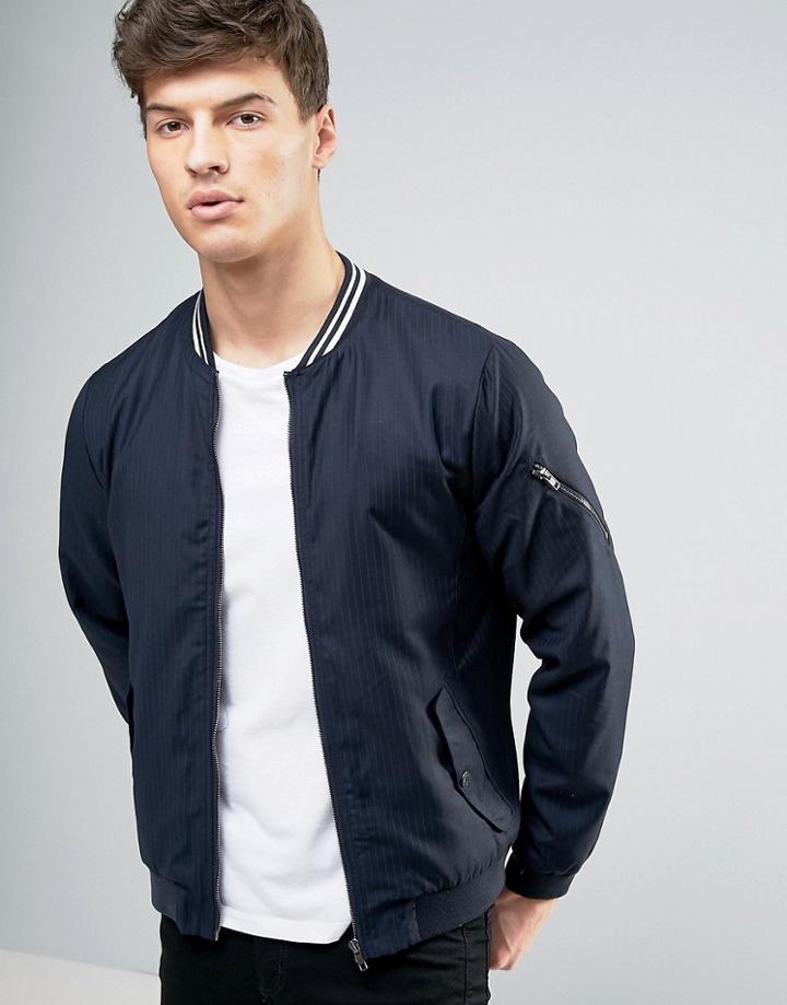 Casual Friday Bomber Jacket In Pinstripe - Navy