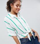 Asos Design Tall Exclusive Tie Front Shirt In Stripe - Multi