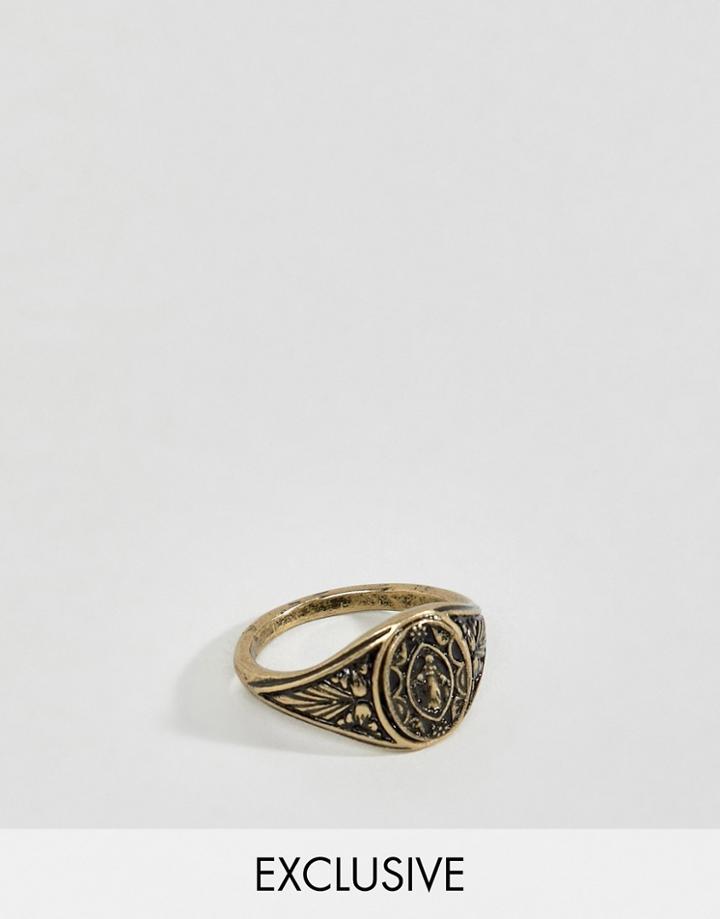 Reclaimed Vintage Inspired Pinky Ring With Medallion Design - Gold