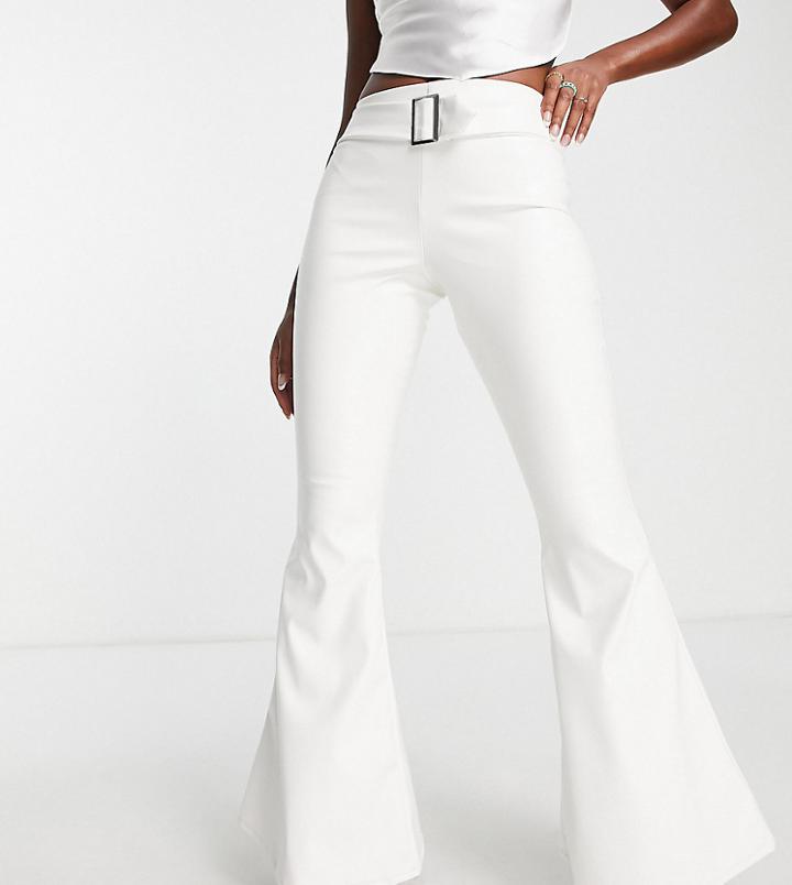 Asyou Pu Belted Flare Pants In White