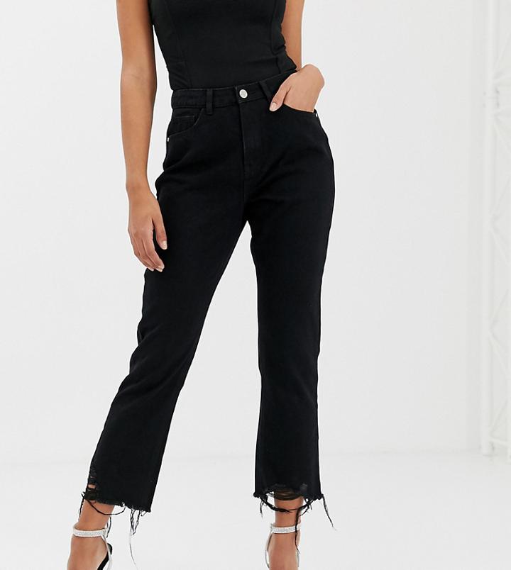 Missguided Wrath Jeans With Straight Leg And Ripped Hem In Black - Black
