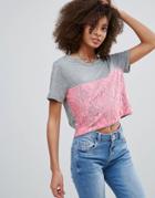 Qed London Lace Detail T-shirt - Pink