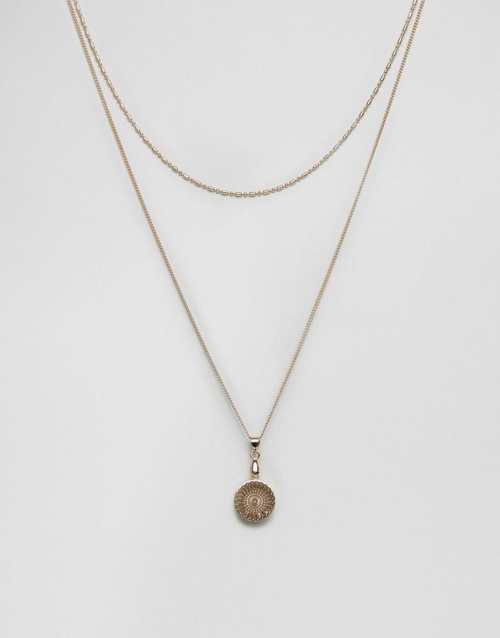 Asos Filigree Multirow Long Pendant Necklace - Gold