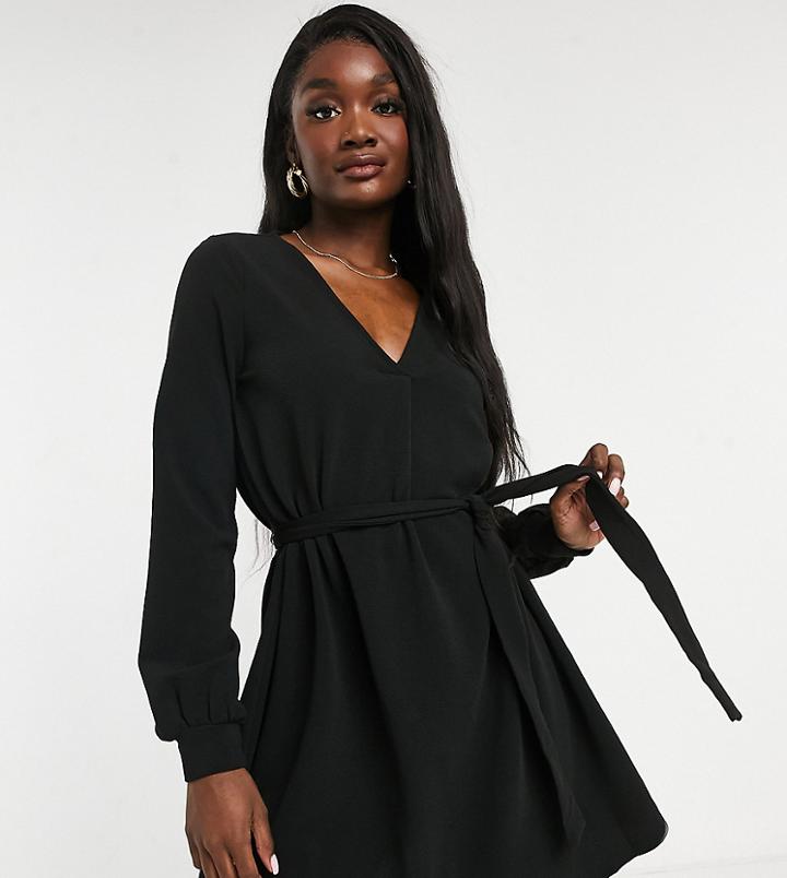 Vero Moda Tall Belted Mini Dress With V Neck In Black